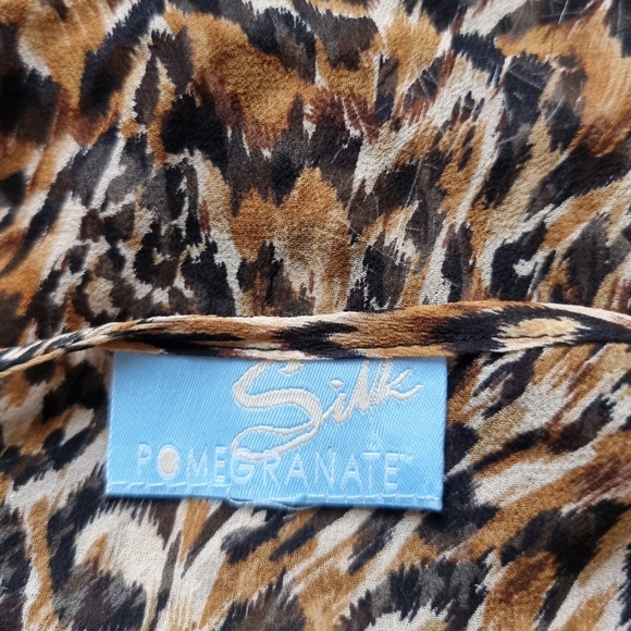 SILK POMEGRANATE Womens Kaftan Top One Size Brown Animal Print Beaded - Picture 10 of 11